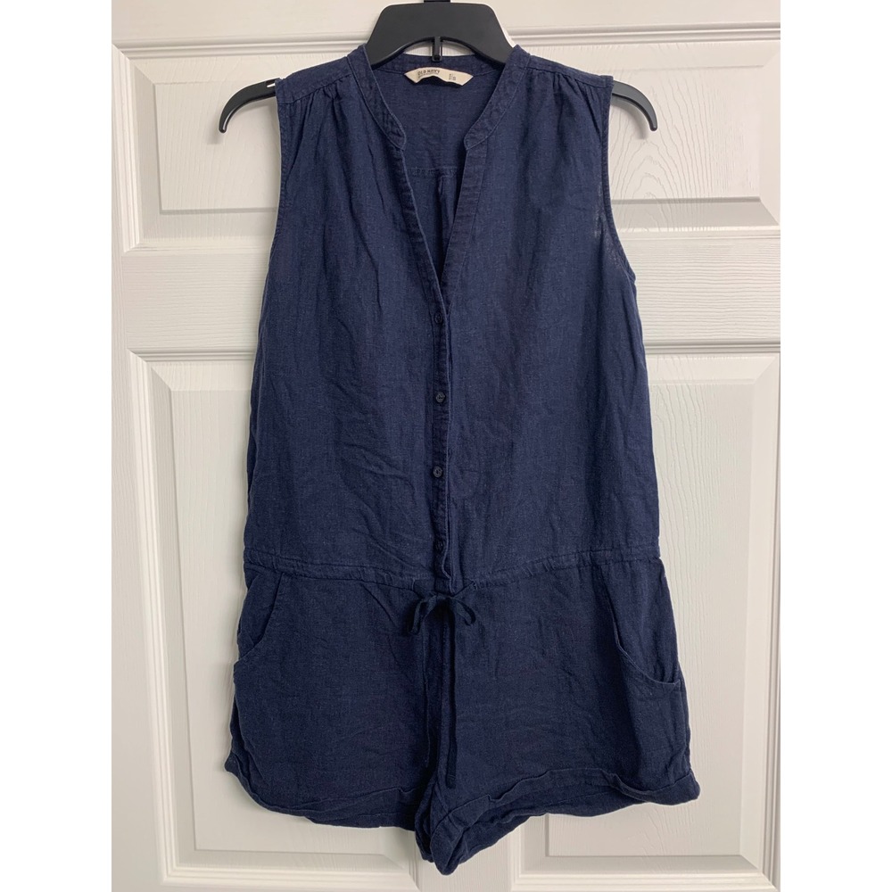Old Navy Navy Blue Linen Blend Sleeveless Button Front Romper Small